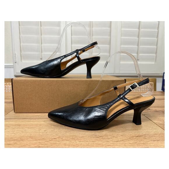 Madewell Women's The Debbie Slingback Pump Heel Black Leather Size 8 NWOB Office - Picture 4 of 15